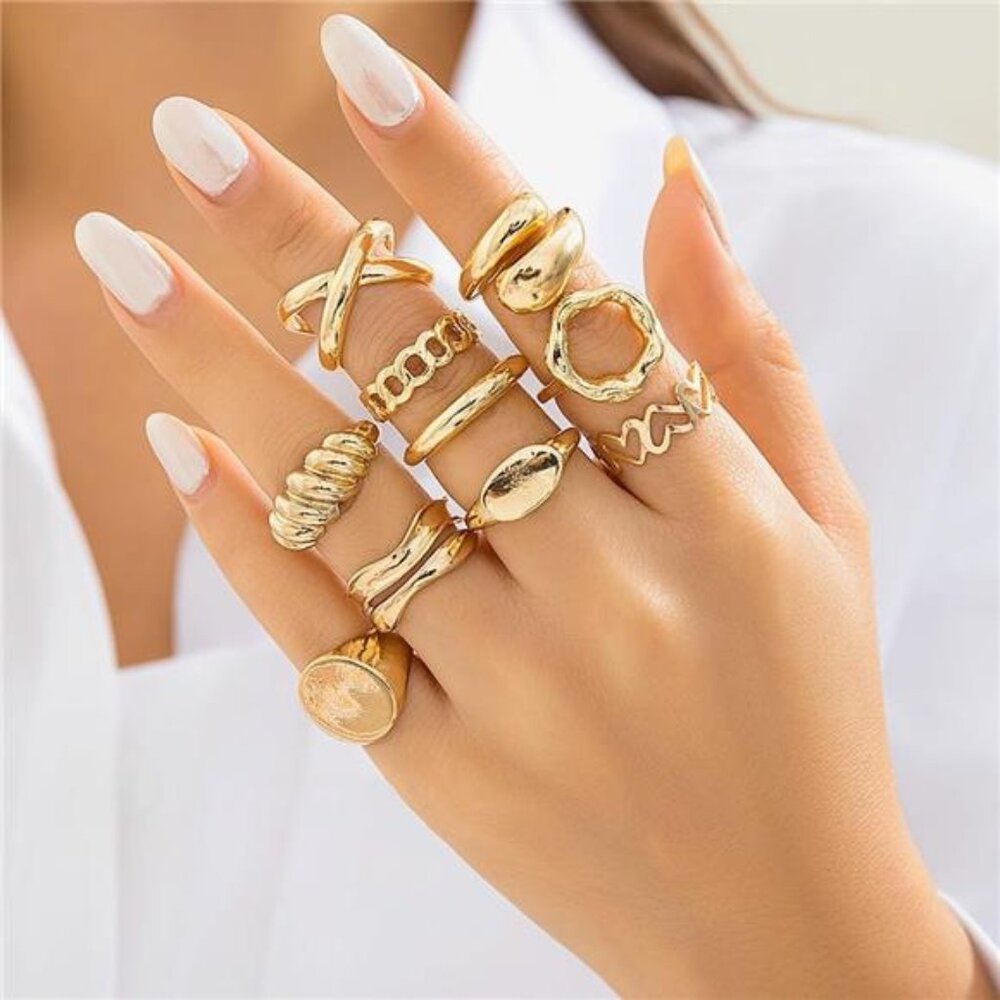 18K Gold Stackable Knuckle Rings Set | Adjustable Open Band Fashion Jewelry